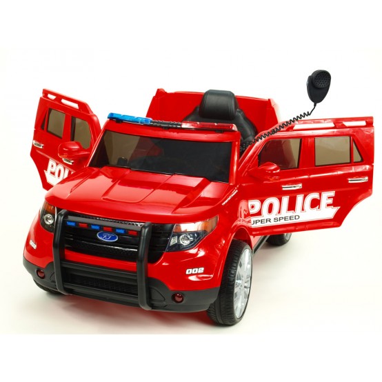 Džíp USA Police s 2.4G dálkovým ovládáním, megafonem, policejním osvětlením, FM rádiem, 12V, ČERVENÝ